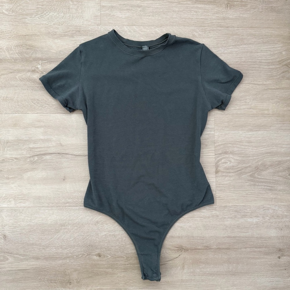 Skims Green Cotton Tee Shirt Bodysuit